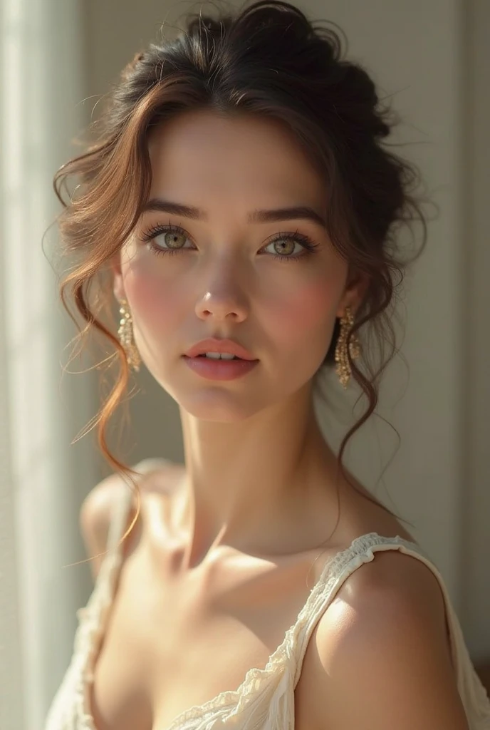 Pink beautyful lips, light brown hair, thick eyebrow, turkish face, full body naked, brown eyes, sensetional look, sexy