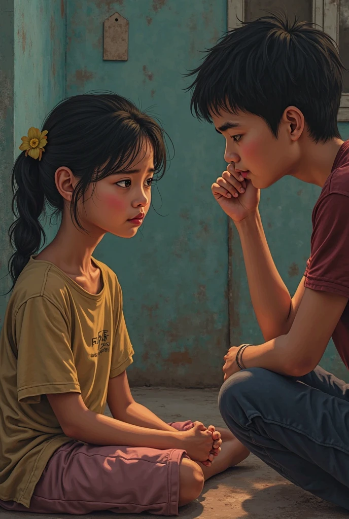 "A boy kneels on the ground, tears streaming down his face as he reaches out to a girl walking away from him. The girl, appearing indifferent or detached, continues to walk away, leaving the boy in a state of despair and "A boy kneels on the ground, tears streaming down his face as he reaches out to a girl walking away from him. The girl, appearing indifferent or detached, continues to walk away, leaving the boy in a state of despair and longing."
