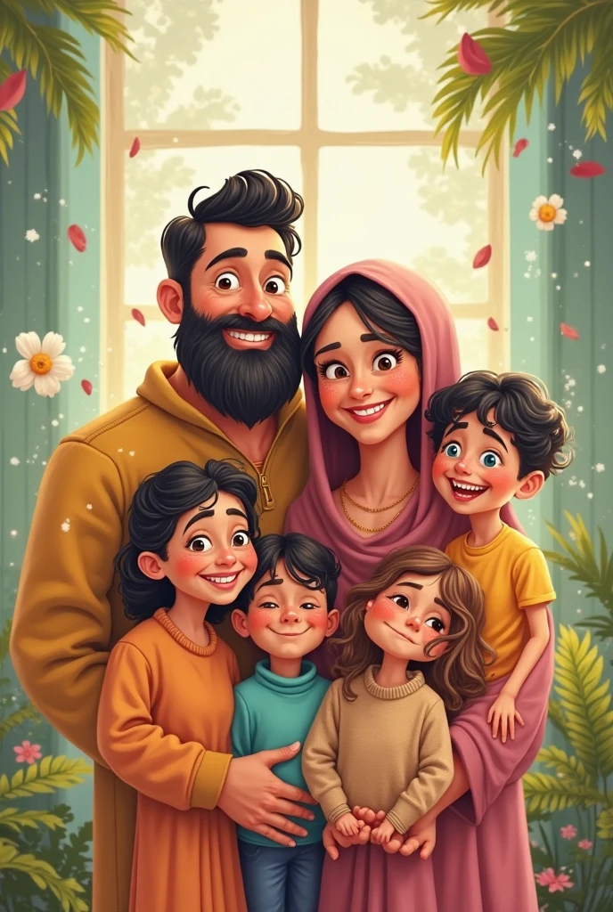 Pakistani parents standing with their two children one is in mother hand and other children stand with father