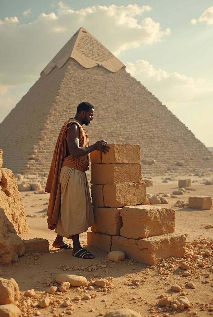 Create a picture of a slave building a pyramid in ancient Egypt