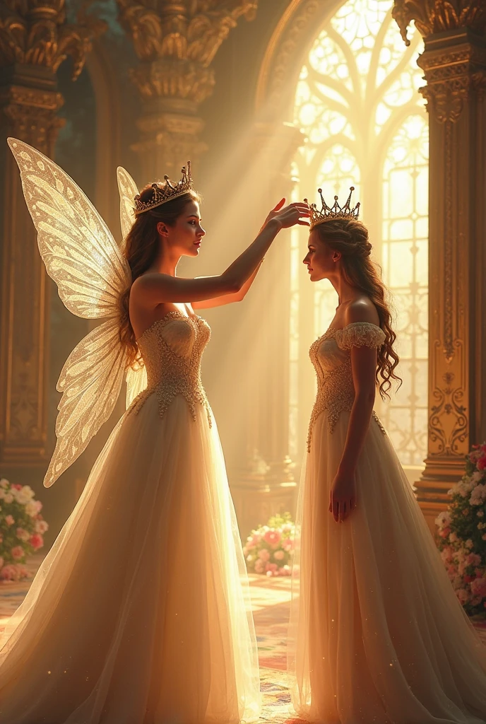 (​masterpiece, best quality:1.5), highest quality, High resolution, super detailed, Realists, Upper body photo of a brunette young magical girl, detailed and beautiful eyes, beautiful detailed lips, very detailed eyes and face, longeyelashes, white satin wedding dress, Holding a magic wand in your hand, Cast a transformation spell, With her magic wand she turns a swan into a table, Glowing wands available,Beautiful and colorful makeup, elegant and noble々The jewelry bag, Gardens as background, soft daylight, bright colors, fine brushstrokes, Portrait style, Silk dress fabric, beautiful color palette, glowing skin, First-class rendering, that captures every detail, enchanting atmosphere, subtle shadows and lights, (perfect anatomy:1.2), (The stunning magical girl in a wedding dress turns a swan into a table, (a transformation with the magic wand:1.4), (magnificent panorama view:1.2)
