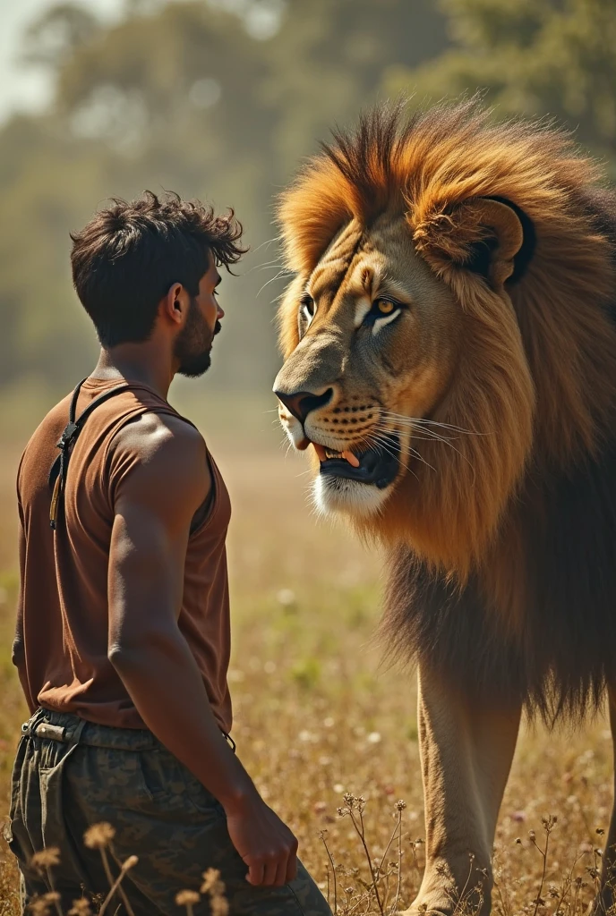 A man see a lion 