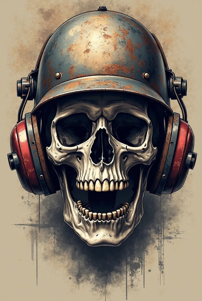 T-shirt design, skull in helmet with crossed mechanical keys and crossed bones, vector art, highly detailed vector.