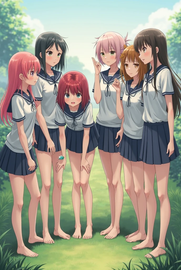 nsfw, A group of eight schoolgirls having sex with one boy ,Sailor suit, Half-naked, sex