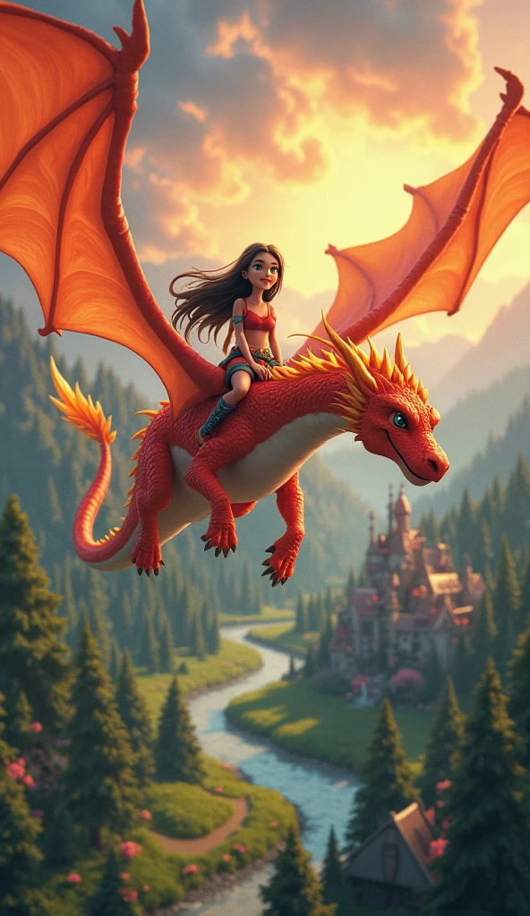 3dCG concept art.1girl riding a mechanical dragon and flying dynamically through the sky.The dragon is a completely robotic figure, with a stylish color scheme that makes use of red and white.The dragon is stylish and has many scaly machines.Very realistic Machine description,The girl has red twin-tail hair hairstyle, He wears flashy and stylish red and white robot armor.(The girl is straddling the dragon's neck and holding the long horns with both hands to control the dragon:1.5).The background is a sky filled with dark clouds and thunder and lightning.The girl and the dragon fly dynamically through the sky.A shot like a scene from an action movie,Super realistic,Ultra high quality, (masterpiece, best quality, 8k:1.5). Ultra detail,3d rendering, cinematic lighting, ultra fine painting, sharp focus,Professional photo resolution,