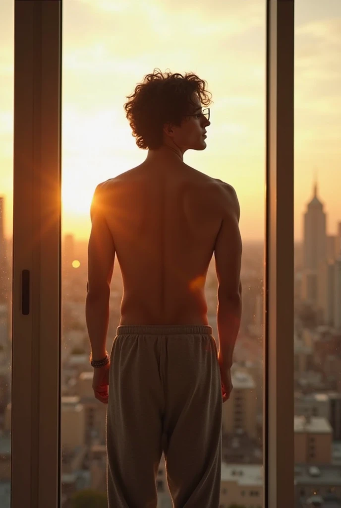 The pitch-black silhouette of a lonely,a handsome two Young man,Very good figure,cute,short haircut,tan skin,Not wearing a shirt ,wearing bikini underware, who could only experience life from what he saw through a single window with only four windows.Everything is dark in his world and environment.while light, love, and happiness can only be seen through one window.Inside there was only darkness and shadows.While the colors are beautiful and bright happy people and countless wonders lie outside
