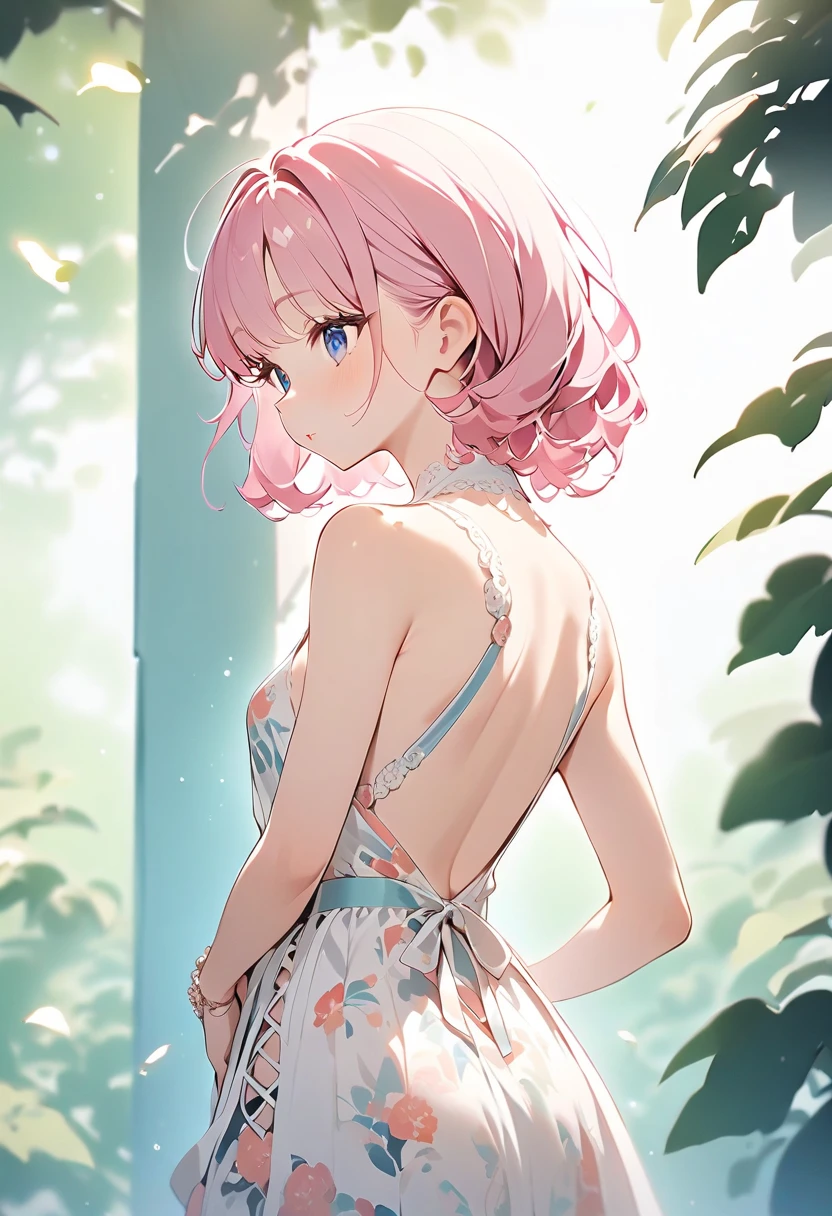 (((masterpiece、top-quality、extremely delicate and beautiful、illustratio)))、
swim wears、hposing Gravure Idol、A pink-haired
