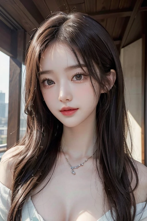 A girl with prefect body brown hair and he white skin pretty eyes without dress girl