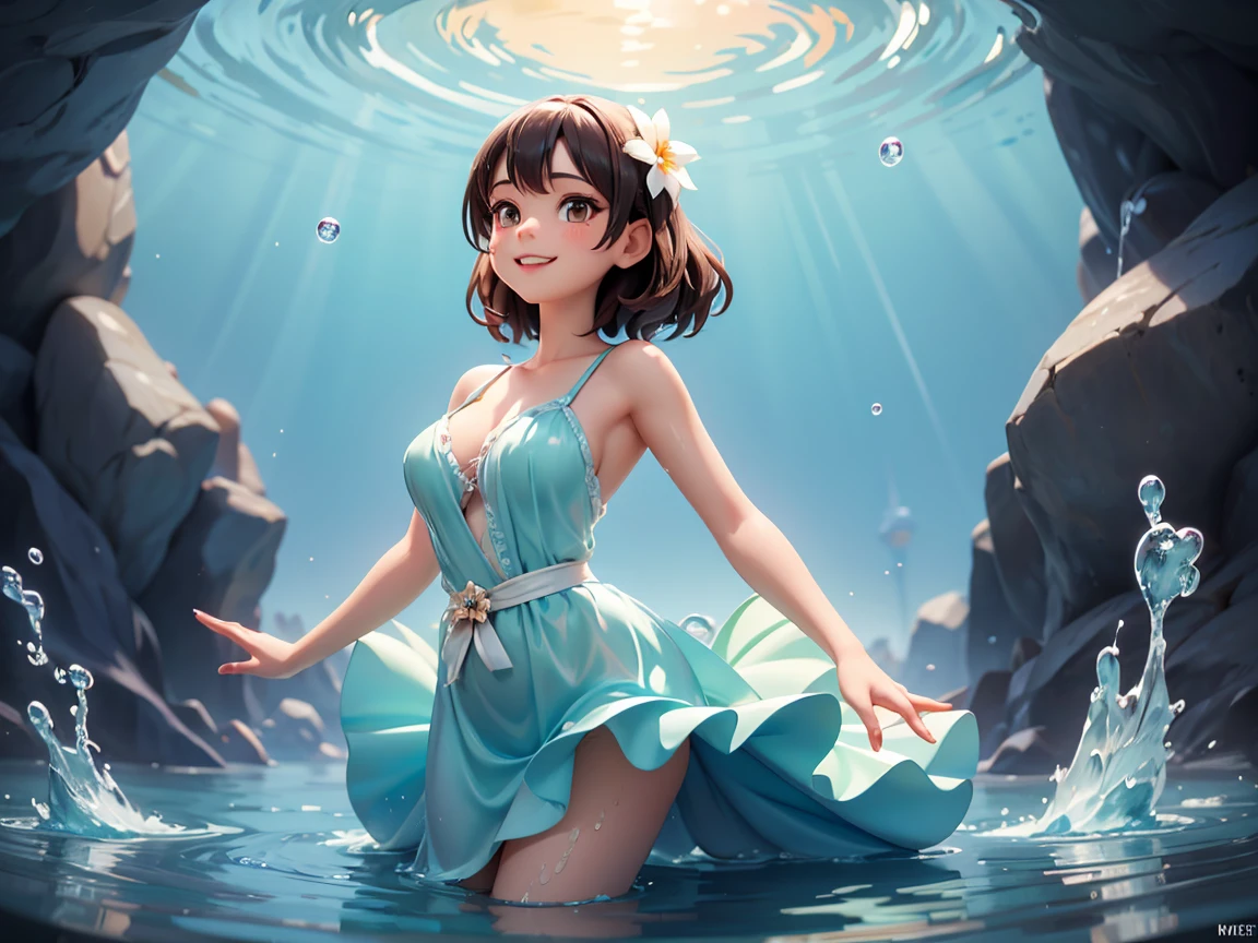 beautiful girl, sea, swimsuit, smile, summer, splash, embarrassed face, lover --auto --s2