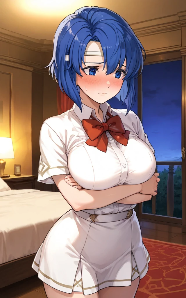 masutepiece),(Best Quality), ,Rei Ayanami、Red Eyes,Light blue hair short,headware,Interface headset,bow ribbon、skirt by the、Red slip dress、Slip Dress、Full Moon Night、Tokyo No. 3 Middle School Uniforms 、Colossal tits,Annoying underwear、Open legs in bed、The chest is visible、 Spread your crotch、Persistent stare, Sharp eyes, sexy langeries、1 girl in、(Colossal tits:1.2)、abdominals、the perfect body、hyperdetailed face、Detailed lips、Narrow-eyed、二重まぶた、on the beds、(魅惑的)、((agitation:1.5))、((areolae slip))、with spreading legs、 Sit with your knees bent、Attractive feminine body、Natural cleavage、(Open mouth:1.8)、1 girl in、独奏、Transparent white shorts、Bite、brunette、Light muscles、Natural cleavage、thick hips、Big ass 4k、nffsw、