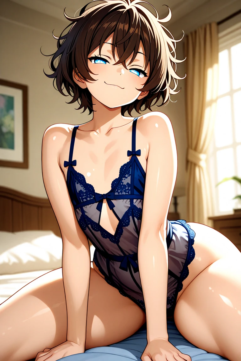 #Basics A boy is posing for a photo, ((One boy:1.4)) + (((Baby Face:1.4)) + ((cute:1.5))),
break
#Clothing Accessories
((Sheer black elbow gloves:1.4)) + ((Black knee-high stockings)), ((The penis is erect:1.6)), (Glossy black high heels),
((Gold hoop earrings)),
break
#Features
((Black Hair)), ((Straight bangs)), ((Thin side hair + Very short side hair:1.4)), (((Pixie Cut Hair:1.4) : Very short hair:2.0 + Curly hair + Thin Hair)),
((Droopy eyes:1.4, Big eyes:1.2), blue eyes), (Brown skin:1.4), ((Flat chest:1.4)), (boyish), (Neutral facial features),
break
#background environment
((Love Hotel, Pink lighting)),
#Facial Expression Pose
((Wicked Smile, Estrus, blush)), ((Sit on the bed:1.4, Spread your legs wide)),
#composition
((Face the camera, (Character Focus), (Angle from the front), (Cowboy Shot))),
break
#Body parts elements
(Slim figure),
(Detailed Hair, Beautiful Hair, Shiny Hair),
(double eyelid, Long eyelashes),
(Expression of fine eyes, Beautiful and delicate eyes, Sparkling eyes, Eye Reflexes, Glitter Eyeliner),
(Human Ear),
(Beautiful Nose, Thin Nose),
(Glossy Lips, Beautiful Lips, Thick lips), (Symmetrical facial features),
(Detailed skin, Textured skin, Beautiful Skin, Oily skin),
break
#Quality Image Quality Common
(((Highest quality)), ((masterpiece)), ((Very detailed))), ((Ultra-high resolution)), ((16K, 1080P)), ((Full HD)),
(Anatomically correct), (Realistic), (3DCG),