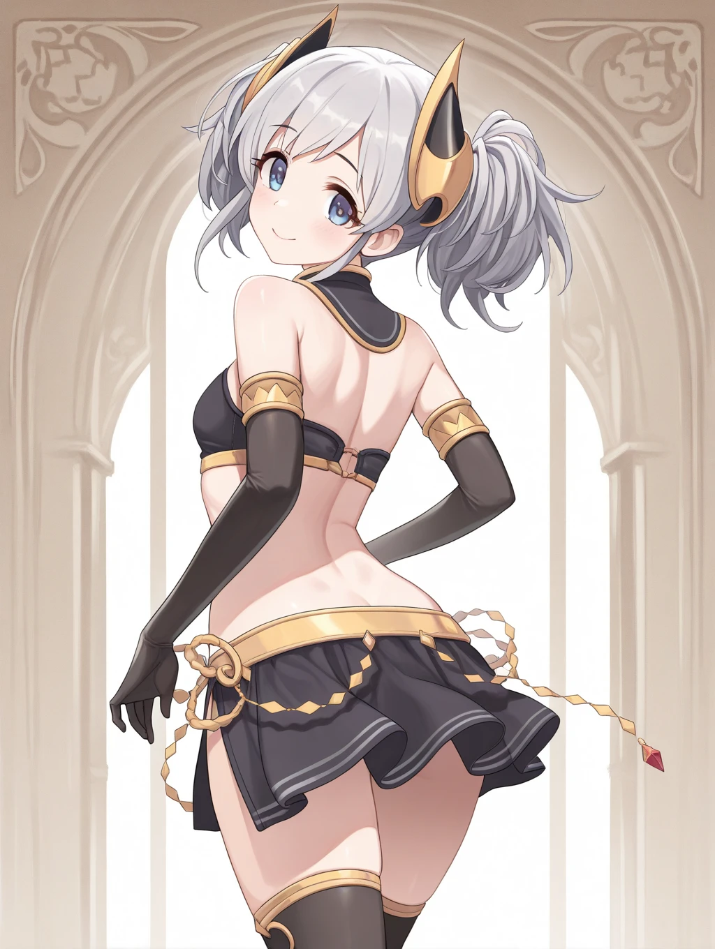 (Photorealistic:1.8, Highest quality:1.8,8K Masterpiece:1.8、Super detailed、Ultra-high resolution、Detailed Background)、((Flat Color))、((colorful))、Multicolored lighting、((Floating colorful water))、Blue background、
Bound Queen、Random Pause、(Chained、Golden Chain、Chained to the body、Chained first round、handcuffs)、Random Sexy Poses、Turn around、Angle from behind、
(Medium Hair、Silver Hair、hair ornaments、choker)、(bondage、Mini Dress、choker、Knee-high stockings、garter belt、White biting panties)、Beautiful hip line、TWICE's Tzuyu' on pause、Beautiful blue eyes、(A rich expression、smile)