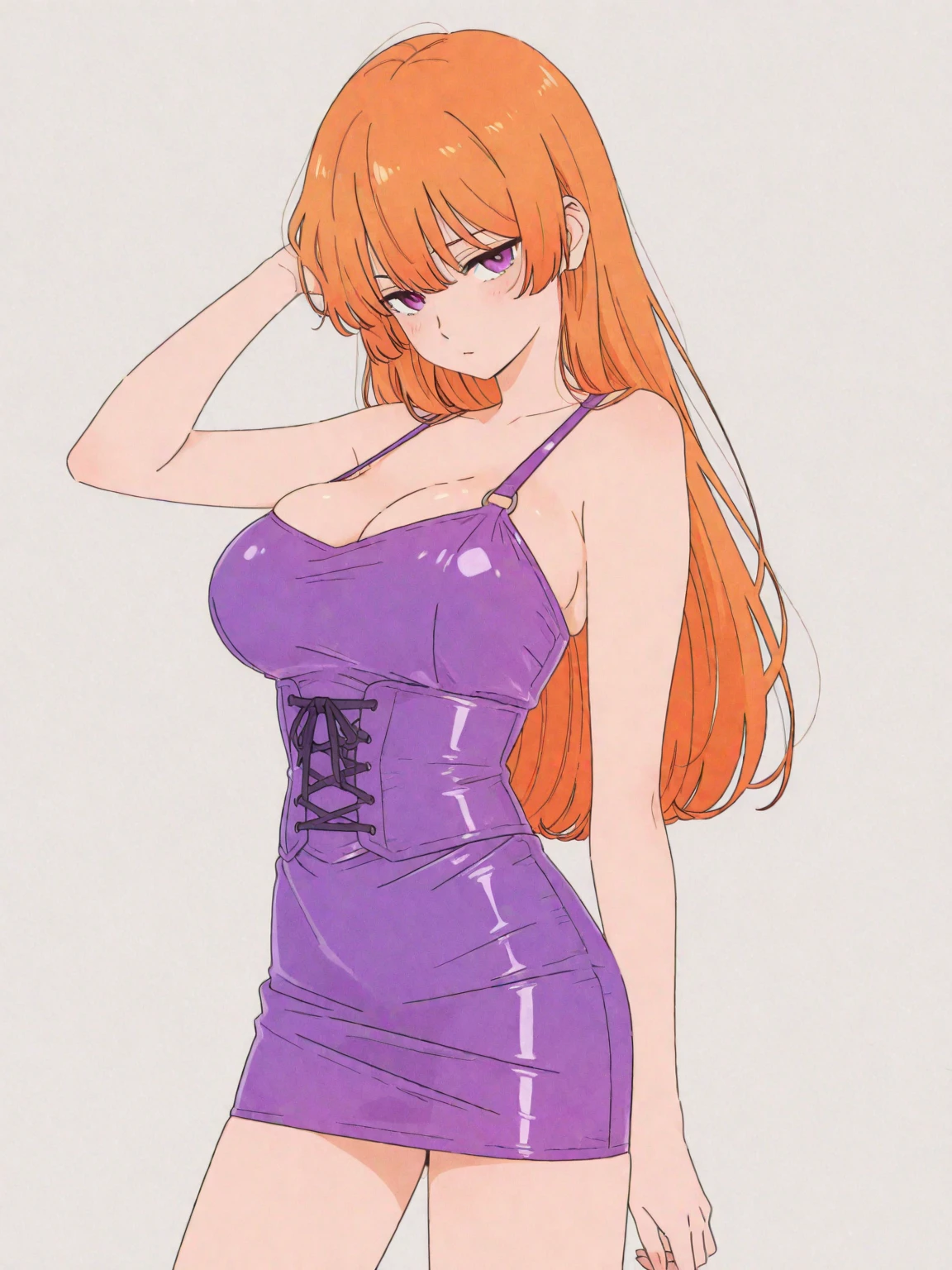masterpiece, best quality), intricate details, 1 girl, woman, orange hair, nami \ (one piece\), (long hair), clothes, wearing evening dress, luxury nightclub, scenery, ((front view)) ((close up shot)) ((solo)), detailed, very high resolution, no blurry image, full body, orange eyes, sligh wavy hair, ((nami from one piece)) ((female nami from one piece)), (huge breasts)