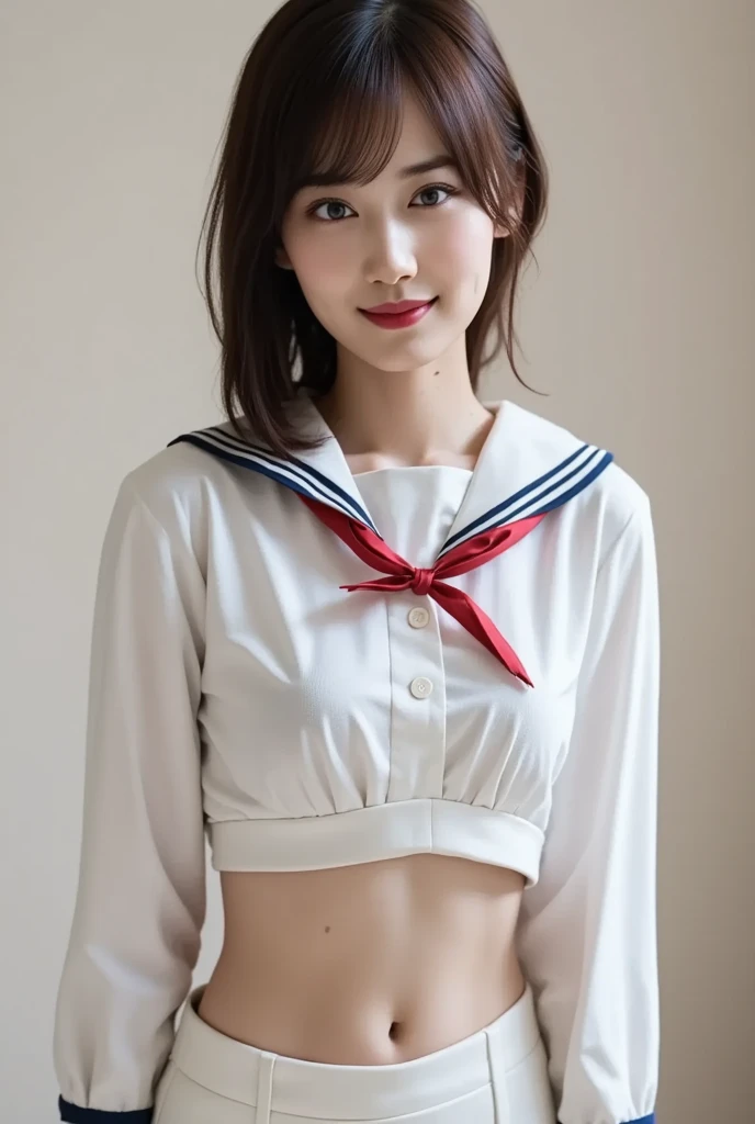 highest quality,Photo quality,Ultra-high resolution,Professional Lighting,((15-year-old high school girl))、Beautiful actress,Thin face,Healthy Skin,Japanese,,highest quality,Photo quality,Ultra-high resolution,Professional Lighting,((15-year-old high school girl))、Beautiful actress,Thin face,Healthy Skin,Short Bob Hair、(Sailor suit:1.1),Small breasts,Natural Makeup,belly button,Tightening(Sailor suit:1.1),Small breasts,Natural Makeup,belly button,Tightening