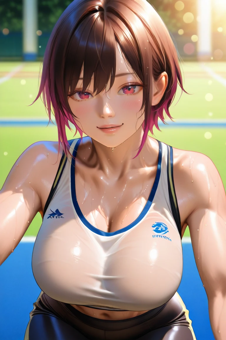 High school students エロ E-cup white hair bob Naked Being on the tennis court Beautuful Women tall Constriction Giving a Have sex Wearing tennis wear Sweating teats