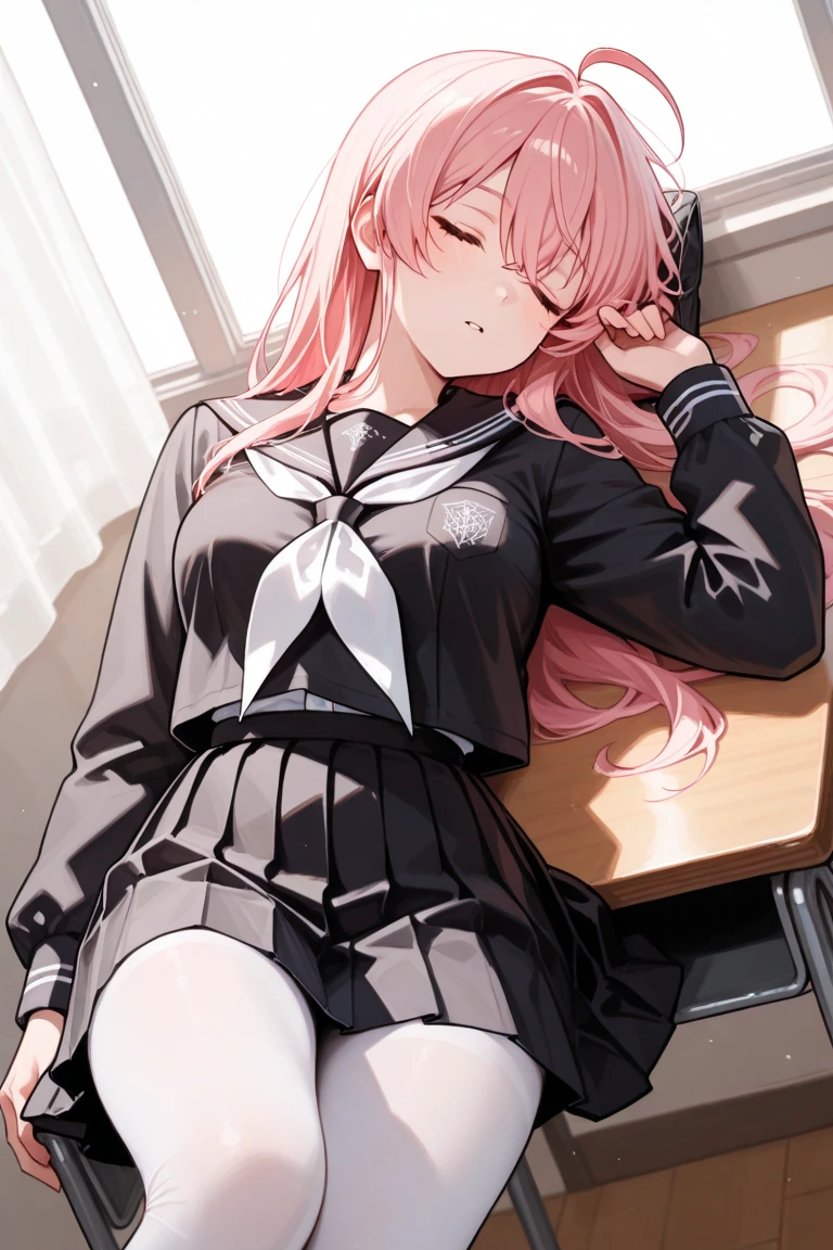 1 Menina da Anime Linda De cabelo Rosa Longo, It's red eyes., com pernas abertas, is With School Skirt, mostrando Roupas Intimas, it's Japanese high school clothing, com estrela nos olhos, imagem Estilo Novel de anime, Roupas Intimas Brancas, com calsinha branca, colegial senda em uma mesa de pernas abertas, mostrando Roupas Intimas, his face is flushed, com vergonha, wearing pantyhose, ((imagem Estilo Novel de anime)), ((corpo inteiro)), ((With Underwear there is Sample))