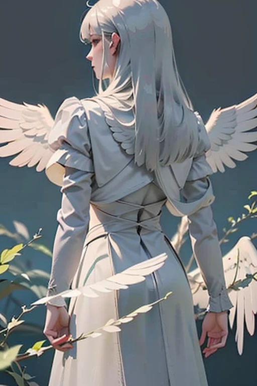 Caucasian human with open arms, arms in front of open wings, wearing brown bird leather