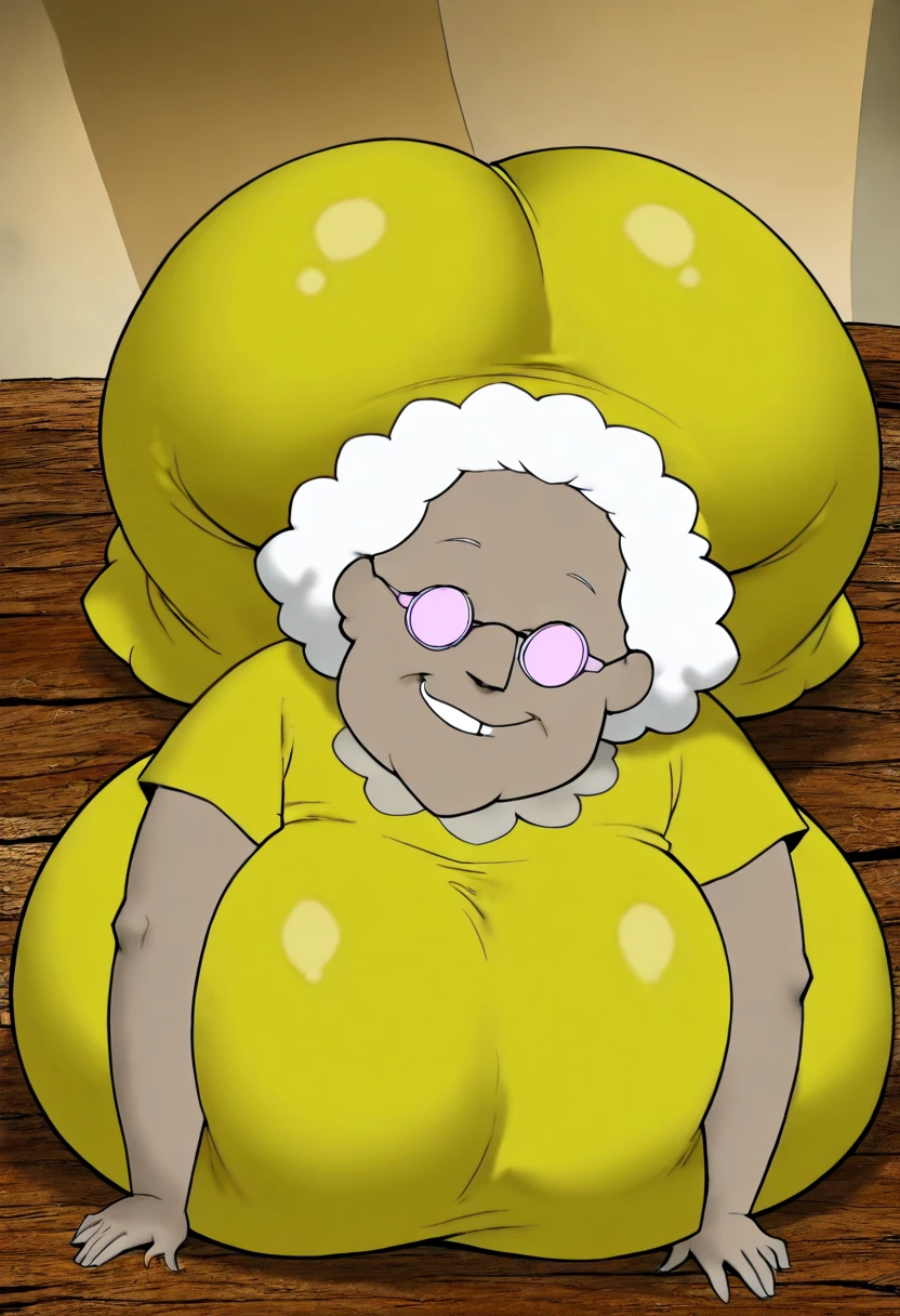 <lora:Yubaba:1>, anatomically correct, masterpiece, best high quality, ultra details, realistic, RAW Photo, perfect anatomy, 4k, 8k, quality lighting, detailed hands, detailed eyes, (solo:1.3), ancient woman, Yubaba, inhumanly large figure, (very large head:1.2), large mound of gray hair combed into a bun-like style, very wrinkly face, dark brown eyes accentuated with lavender eye shadow, prominent crooked nose, bindi-like mole between eyebrows, golden earrings Portrait, ugly, (thick thighs:1.4) (wide hips:1.5), (cellulite:1.1), (big boobs:1.4), (big ass:1.5), (solo:1.2), (sweat:1.2), (front view:1.2), <lora:add_detail:1>, <lora:BGV5EX:1>,