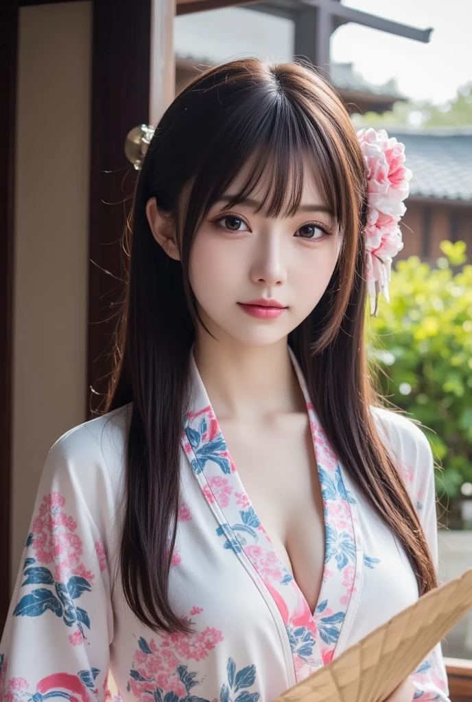 (highest quality:1.5)、(Real:1.5)、(1 person:1.5)、Medium Shot、(Very detailed)、(High resolution)、8k、Small breasts、Natural color lip、Cute smile、Japanese women、20 year old girl、Thin eyebrows、Beautiful and elegant face、Cute face、Cute eyes、Big eyes、Big Eyes、Fair skin、Beautiful and elegant face、Natural Bangs、Beautiful and thin nose、 Beautiful Skin、Medium Bob Hair、Natural Bangs、Perfect and beautiful facial features、Slim face and figure、(Looking at the camera with a cute expression)、(Bright lighting)、Professional Lighting、(Lighting from the front)、Adorable smile、cute、Beautiful cleavage、Simple Background、Japanese-style room、Beautiful clavicle、Graceful pose、Kimono with long-sleeved kimono、Cutekimono with long-sleeved kimono、(cutekimono)、(cutekimono)、Beautiful clavicle、Upper Body、Beautiful cleavage、Beautiful Japanese pattern kimono、Cute Japanese pattern obi、kimono、(Large Breasts:1.3), (Slim Body:1.3),