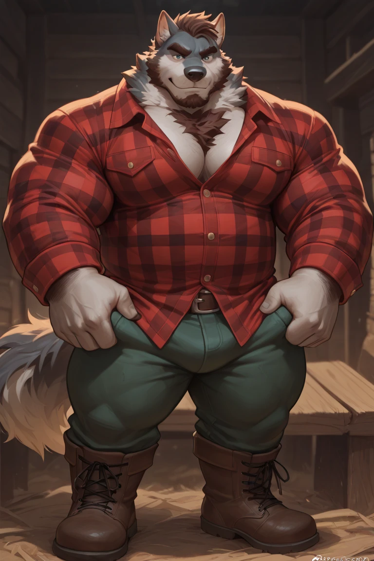 Strong Grandpa Lion,White hair and beard,Manly,Wearing black leather jacket with jeans and boots,wearing a cowboy hat,在Mountain中远足,Touching his big belly with one hand,Beautiful natural scenery,trees,Mountain,blue sky,by adios, by null-ghost, by lindong