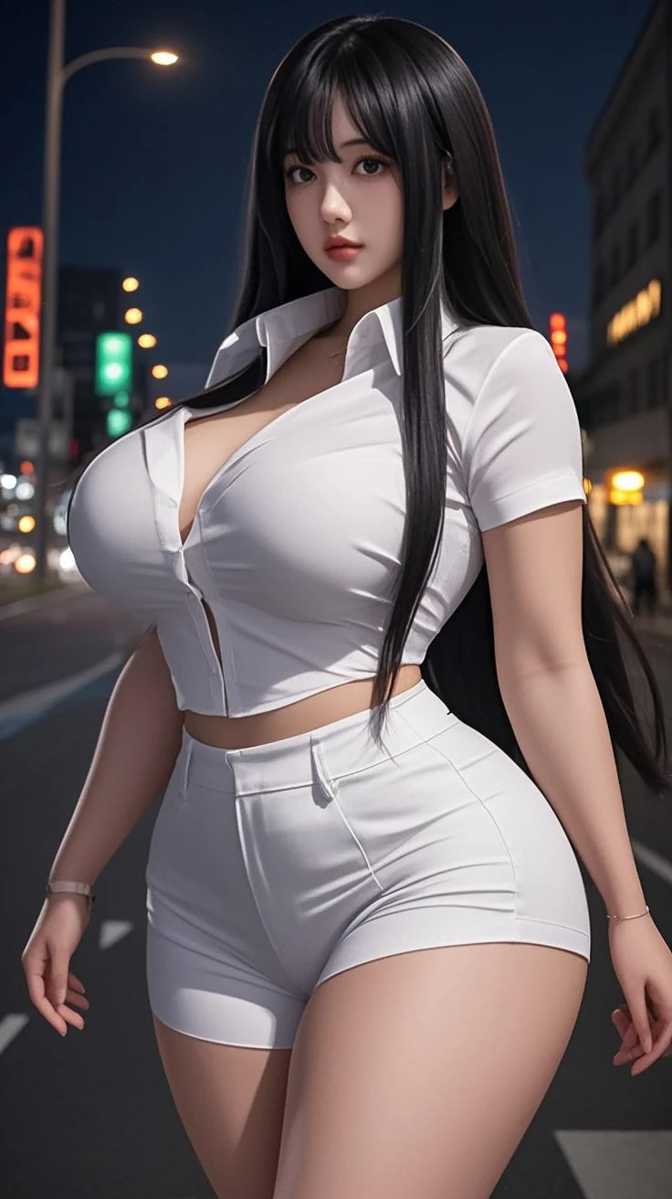 Mexican woman, 30 years old, unknown, Eyes aligned, smiling, very long straight hair, She will be wearing a tight skirt, She will be wearing a blouse, thin waist, huge breasts, She will be with her back to the viewer, She will be on the school bus