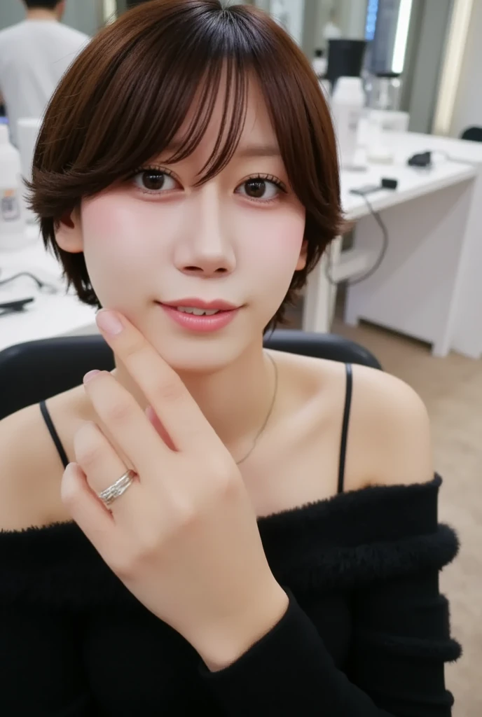there is a woman with a necklace on her neck posing for a picture, with short hair, bbwchan, lalisa manobal, with round face, sakimichan, Korean girl, dang my linh, Urzan, chiho, 👅 👅, xintong chen, shikamimi, sun yunjoo, ruan cute vtuber