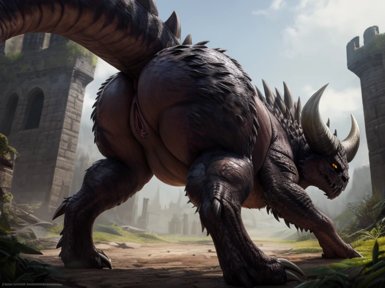 side view, close up view, scars, medieval place, stone wall, day, daylight, standing, against wall, pants down, (((cauth masturbing)), big balls), black nipples, (ultra detailed), a beautiful and detailed full size portrait of a male anthro dragon, scalie, dragonic, monster, (((vissible feets)), tail, (((black body, red skin), smirk, open mouth, (scales, detailed scales, muscle anthro, buff, big pecs,) glowing eyes, green eyes (glowing), non-mammal breasts, looking forward, glowing eyes, big body, big penis, precum (((flacid))), goddess, kenket, Ross Tran,ruan jia, trending on artstation,foxovh, cenematic lighting, detailed background, empty eyes, foreskin, tan body, tan scales, empty eyes, wet, night, big body, pronounced_browridge, muscular anthro, big muscles, big pecs, biceps, sunlight, big horns,
