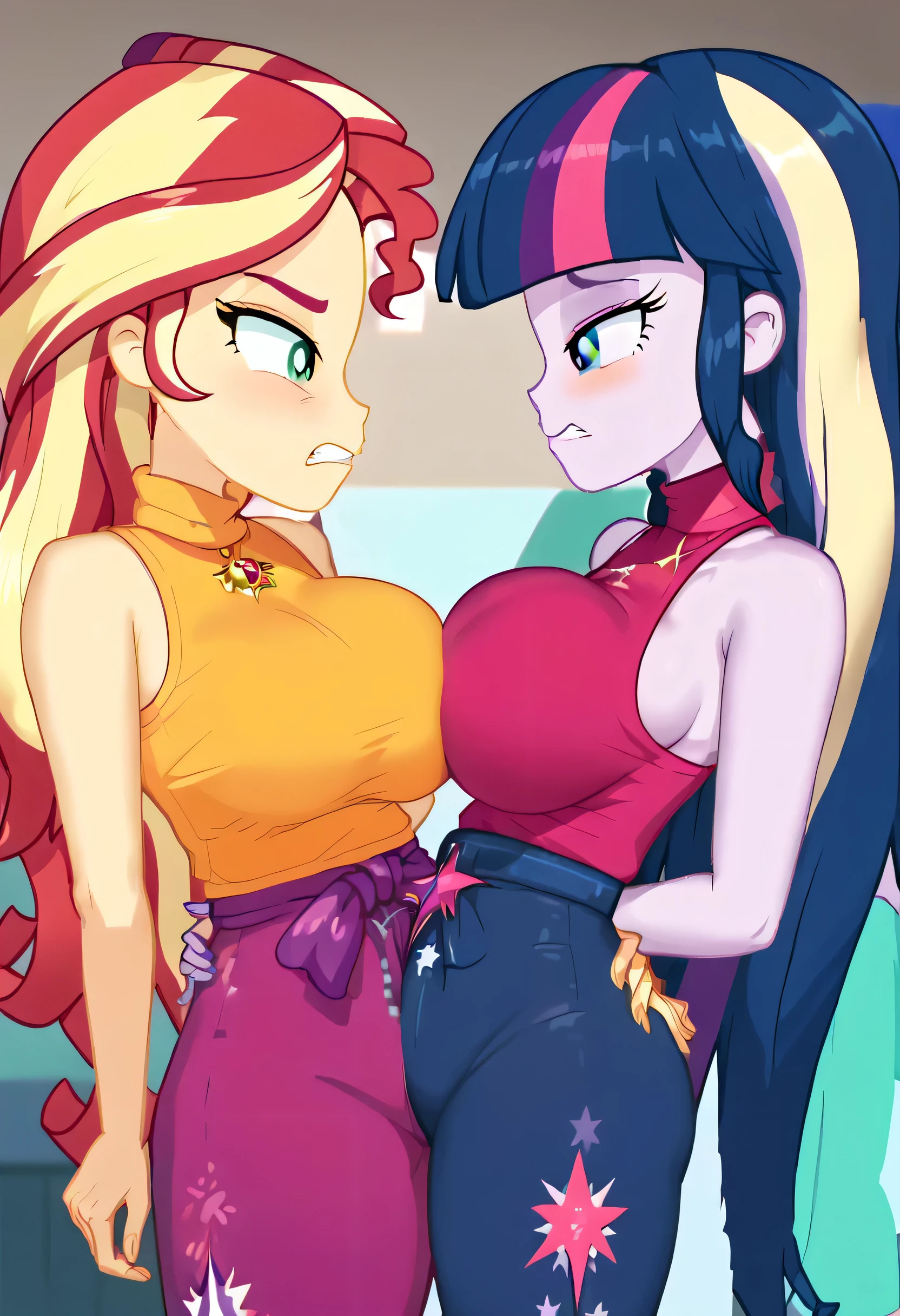 explicit, score_9, Equestria_Girls, two_girls, zipper, nipples, unzipping, open_fly, cute, strip_club, sweet, cartoon, wink, one_closed_eye, blushing, assjob, twitching, threesome, starlight_glimmer, starlight_glimmer_in_underwear, sunset_shimmer, sunset_shimmer_in_underwear, panties, bra, girls_only_in_underwear, underwear, skirt_lift, upskirt, male_pov, open_fly_in_male_pants, offscreen_male_character, very_huge_bulge, looking_at_you, bedroom_eyes, sunset_shimmer_sticking_out_ass, starlight_glimmer_sticking_out_ass, date, tenting, show accurate, vector