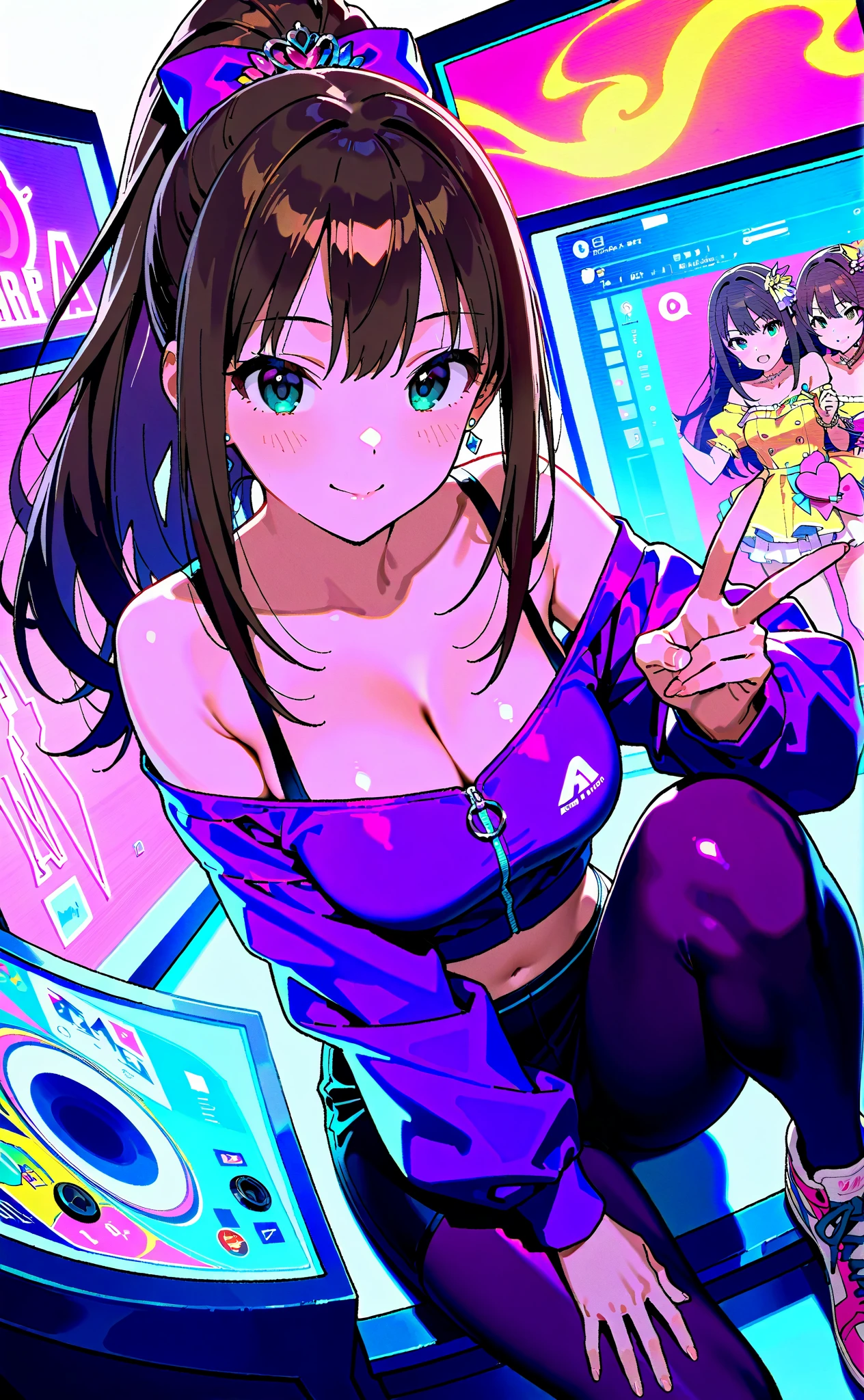 (masterpiece:1.2), best quality, masterpiece, highres, perfect lighting,1girl, :3, :x, ;d, adapted costume, animal, animal ears, animal print, animal slippers, animalization, bag, bag charm, bangs, bare shoulders, black shorts, bodysuit, breasts, brown eyes, brown hair, bunny, bunny hair ornament, bunny hood, bunny print, casual, charm \(object\), cleavage, clothed animal, collarbone, cowboy shot, d.va \(overwatch\), diaper, doll, ear bow, emblem, eyebrows visible through hair, facepaint, facial mark, fake animal ears, fingernails, fou \(fate\), gun, hair ornament, headphones, headphones around neck, holding, holding stuffed toy, jacket, kyubey, long hair, looking at viewer, mecha, medium breasts, meka \(overwatch\), midriff, monomi \(danganronpa\), mouse, navel, official alternate costume, one eye closed, open mouth, playboy bunny, pouch, rabbit ears, rabbit tail, rabbit yukine, scorbunny, shimakaze \(kancolle\), shirt, shorts, shoulder bag, skull mask, sleeveless, sleeveless shirt, smile, striped, striped legwear, stuffed animal, stuffed bunny, stuffed cat, stuffed toy, swept bangs, teddy bear, thighhighs, v, whisker markings, wings,<lora:DVA:0.7>