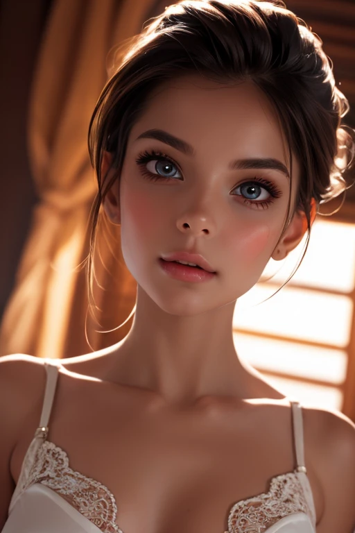 (masterpiece), (best quality), HDR, intricate detail, 1girl, solo focus, skin imperfection, skindentation, perfect face, puffy face, beautiful face, big eyes, puffy eyes, perfect eyes, eyelashes, Lara Croft, luts pure white sheets, <lora:olegsLegsAsAnOShape_v12:0.5>