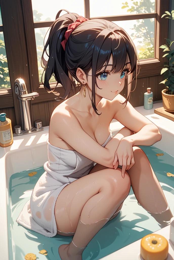 Master piece, best high quality image, carefully detailed details and textures, alone character, full body back view
{{(1character: 50 years old brown haired human woman noble: (fair skin, short straight brown hair, beautiful blue eyes, beautiful face, sharp eyebrows, voluptuous figure, big breasts, big butt, beautiful legs, gentle smile, lying down over a table, ready for massage), (green headband, white towel covering body), (restroom, iron table))}}