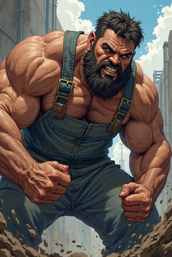 huge muscular old man, chubby face, red beard