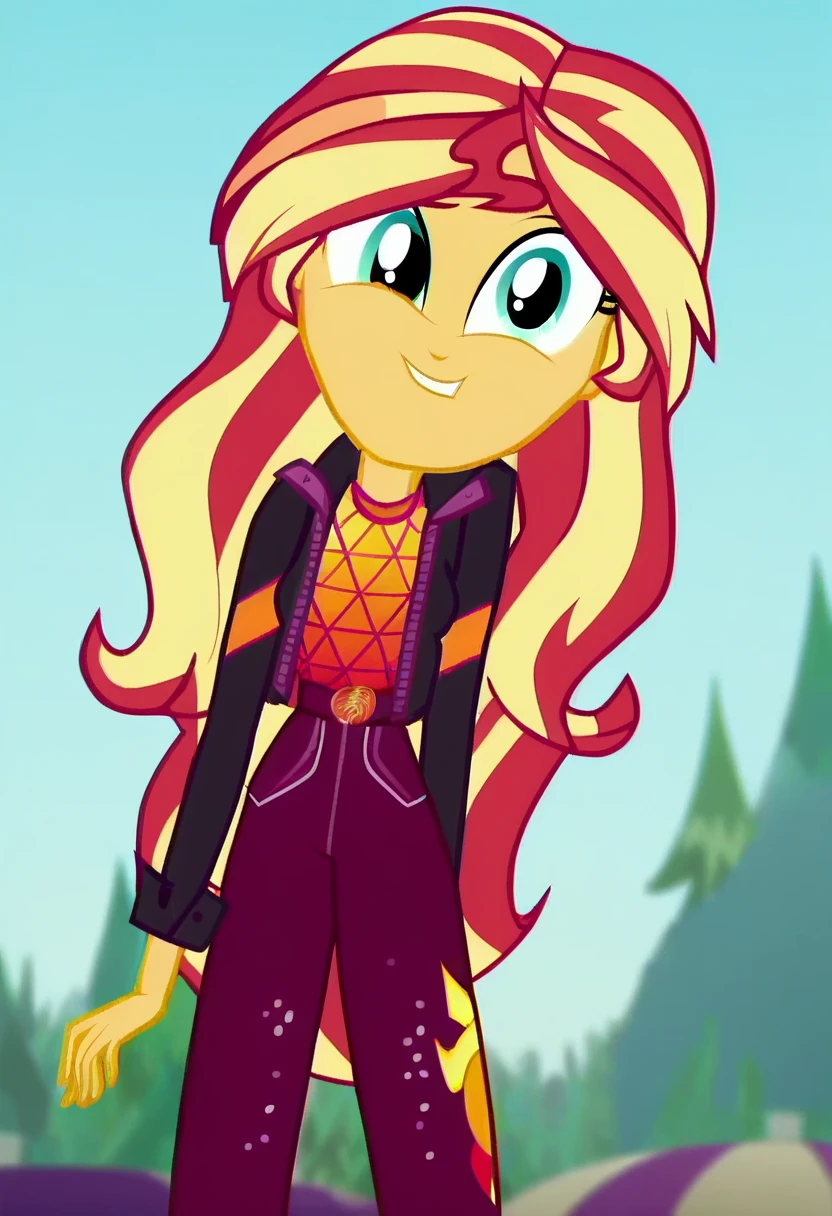 score_9, score_8_up, score_7_up, score_6_up, score_5_up, score_4_up, sunset shimmer, equestria girls, cute, best high quality, high res, (anatomically correct), romantic, bedroom eyes, breasts, female, sexy, leaning forward, bend over, tree, outdoors, forest, looking back, looking at viewer, beautiful, panties, upskirt, skirt lift, cartoon, vector, show accurate