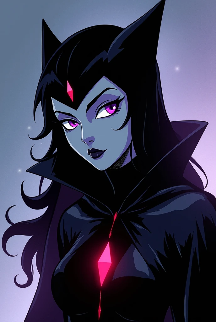 Raven from Titans in her original costume, He has his suit on with his cape, and her gem on her forehead , Raven's top is coming out of a teleportation hole, with neon light details, cartoon style, impressionistic, High detail, 4k