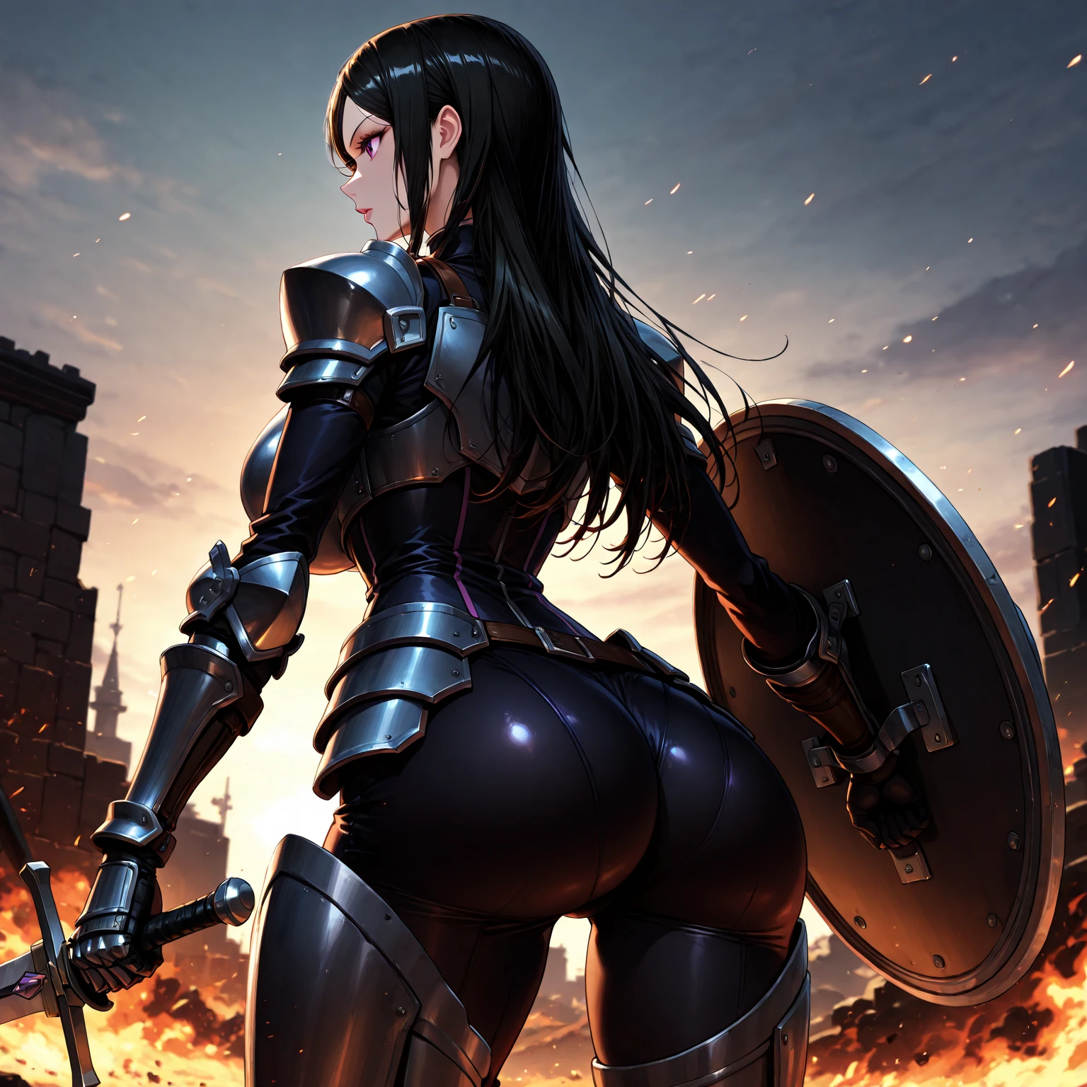 Beautiful medieval Japanese hentai with armor and with body and big ass and perfect in a dark and gothic environment --auto --s2