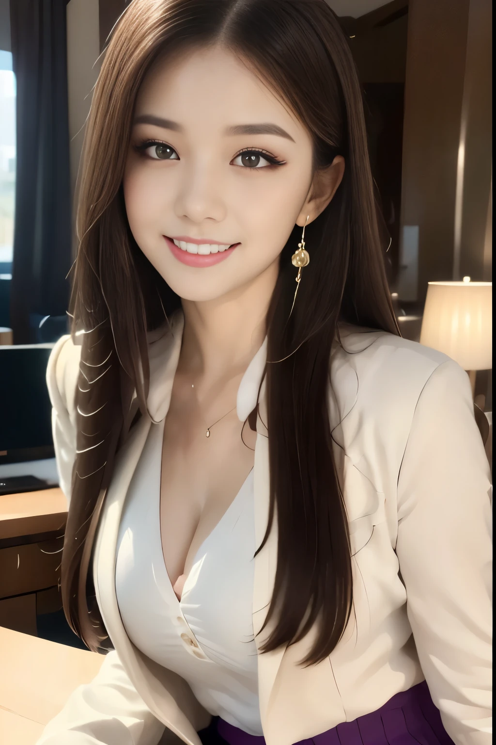 desk, random facial expression, perfects eyes, random position, portraite,, (magical, Magnificent, work of art:1.3), Medium chest, embarrased face, portraite, Evil smile, embarrased