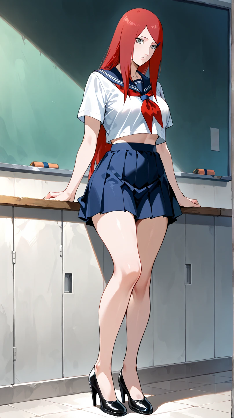 A realistic real-life selfie of a 19 year old girl, white skin, eyeglasses, large ankle earrings, female school uniform, open shirt, pleated skirt, high heels, midday sun, hyperrealistic, model body, no breasts , long hair, Straight hair, red hair tips, long legs, 8k, 超High resolution, best quality, classroom, school, RAW portrait, cherry blossom, ambient lighting, detailed shadows, camera focus on thighs, sexy pose, Sitting on the school chair, a large amount of cloudy liquid oozes from the genitals, many people in the background