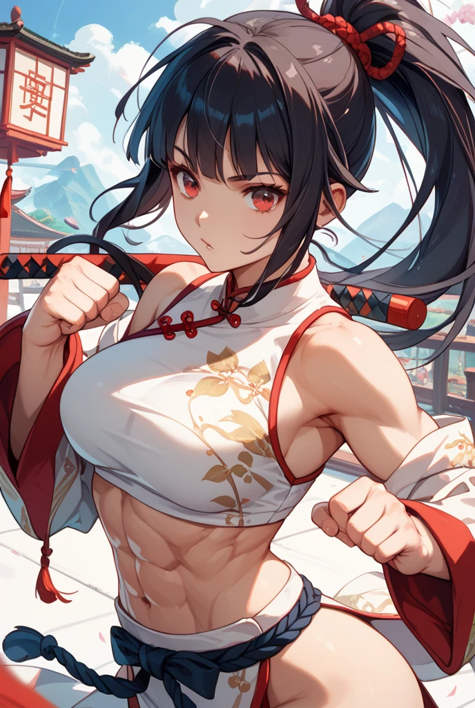 A woman doing karate in a bikini