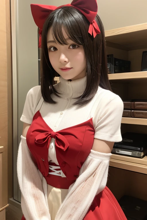 (((A 20-year-old woman with a cute face like a 16-year-old idol)))、((Smiling faintly))、White underwear、Cleavage、(((Tied up on the bed)))、(((Wearing a red leather collar around his neck)))、(((the whole body is tied with a rope)))、(High level of artistry)　Front image (((shibari over clothes,)), bondage, shibari:1.5, (((tied both arms))), ((bondage))、((Full body portrait))、Accurate、Anatomically correct、Textured skin、Very detailed、 Attention to detail、highest quality、High resolution、Genuine、Indistinguishable from live-action、realism、Genuineの棒、RAW Photos、Genuine、masterpiece