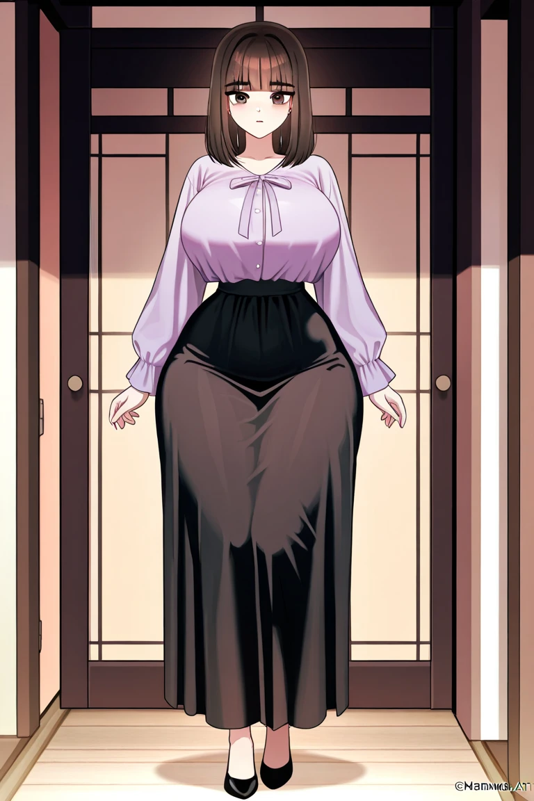 ((best quality, 8K, masterpiece :1.3)), 1 woman, Beautiful woman highlighting her plump abs: 1.3, whole body, (long hair, big bust: 1.2), Oversized tank top: 1.2, very delicate face, delicate eyes, double eyelid, laugh, house, random colored clothes