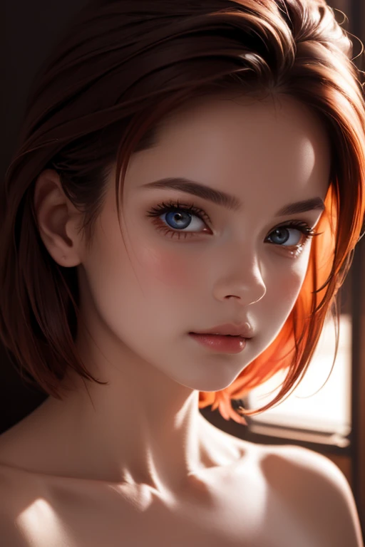 detailed woman face looking at the camera, blue eyes, hot (((thick red lips))), mouth open with sensuality, correct deformed fingers, photorealistic, sharpened eyes, (((eyes to the camera))) slightly smiling