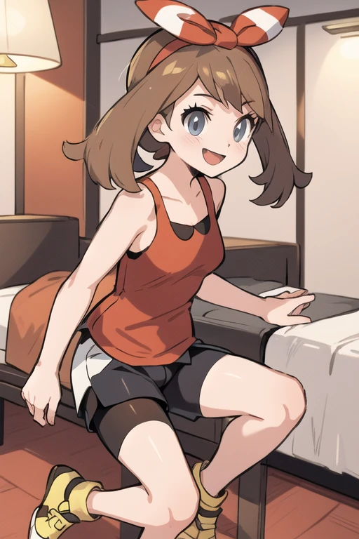android, beautiful robot makes hard masturbation, she gets orgasms. Her short pigtails, brown hair, Hair tie with two big red clothespins, big smile, brown hair, middle age, joint seam, blue eyes, full body figure, Height: 160cm, She wears only Light beige micro mini pantie, Uplifting, 2020s anime style, 21thcentury japan animation, show White pantie.