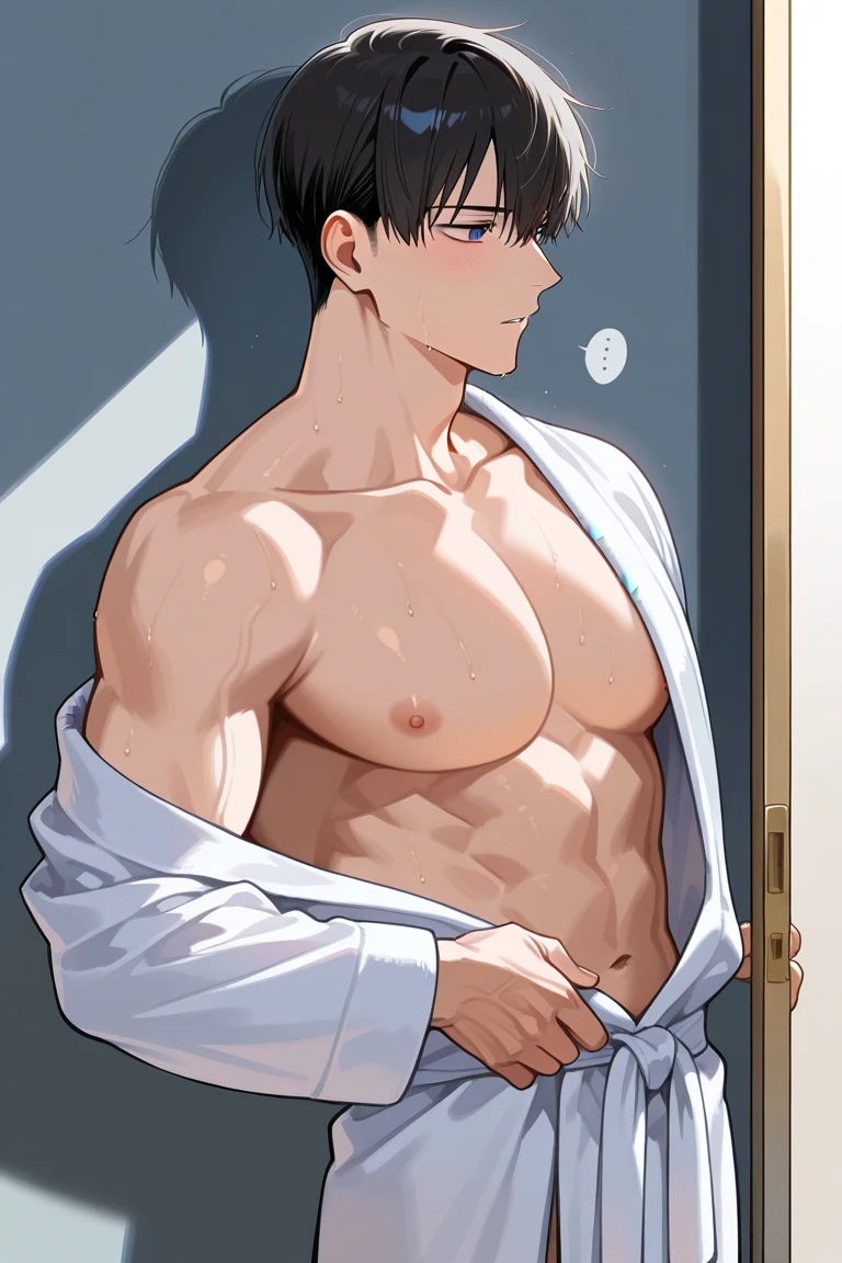 Towel in hand、Anime boy holding a mobile phone, muscular!!, Cool anime poses, Makoto kano, Handsome Saitama, Anime handsome man, Highest, Perfect body, Handsome guy in the art of slaying demons, Taisho Rome, Makoto, Tall anime man with blue eyes, Makoto shinka