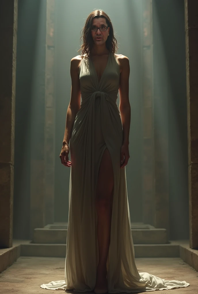 A beautiful woman with amber skin emerging with elegance and mystery among the dense mist. The scene has a realistic and photographic style, referring to an engaging cinematic look.\n\nArtistic Styles: Realism, Cinematography\n\nArtistic Inspirations: Caravaggio, Roger Deakins\n\nCamera: ARRI Alexa Mini\n\nShot: Medium Plane\n\nRender Related Information: The image must be captured with richness of detail and precise lighting. Use contrasting lighting to highlight the woman's amber skin and create a dramatic effect. The mist should be portrayed with softness and density, enveloping the female figure in an enigmatic way. The scene should convey a sense of realism and depth, harking back to the cinematic aesthetic with cinematic tones and striking textures."