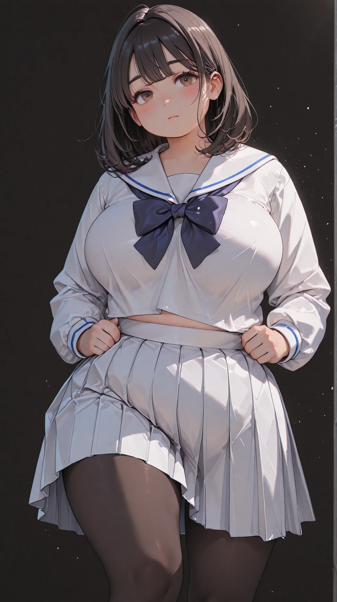 (masterpiece:1.3),(best quality:1.4),ultra high res,(detailed eyes),(detailed facial features),(detailed clothes features),HDR,8k resolution, solo focus, bangs, skin tight, (shiny skin),(slender girl),dreamlike,
(extreme detailed illustration),check commentary,commentary request,scenery,no text,
VirtualGirl-Rin, happy, smile, (large breasts:1.6), bangs, bob hair, short hair, brown hair, brown eyes, black choker,
1girl,
student, schoolgirl, white high school uniform,sailor suit,dark red pleated skirt, stockings,sneakers,