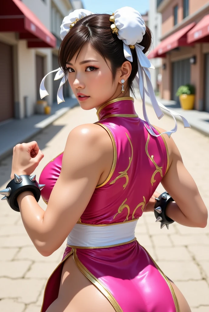 photoshoot
1girl
alternate costume((Colorful silk clothes))
bare shoulders
black hair
blurry
bracelet
braid
brown hair
chinese clothes
chun-li
dress
earrings
(((fighting stance)))
fingerless gloves
gloves
jewelry
lips
lipstick
long hair
makeup
medium breasts
nose
parted lips
sitting
sleeveless
solo