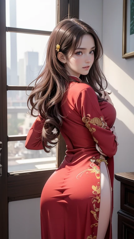 （Redcoat：1 silver-haired girl, Close up）， tmasterpiece， best qualtiy， RAW photogr， realisticlying， the face， Incredibly Ridiculous res， Beautiful elf beauty， ear studs，(Kneeling pose,Point at you with your ass )(Long silver hair)， (Red wedding dress+)，Chinese silk long dress，(Red cloth shoes+，Embroidered cloth shoes+)，depth of fields， A high resolution， ultra - detailed， filigree， RAWE is very detailed， very detailed eyes and faces， Sharp pupils， realistic pupil， tack sharp focus， cinmatic lighting，full bodyesbian，Bigboobs，long leges，From the front side，ancient Chinese town，Lanterns，Tanabata，Lights of all homes，A faint red glow，dynamicposes