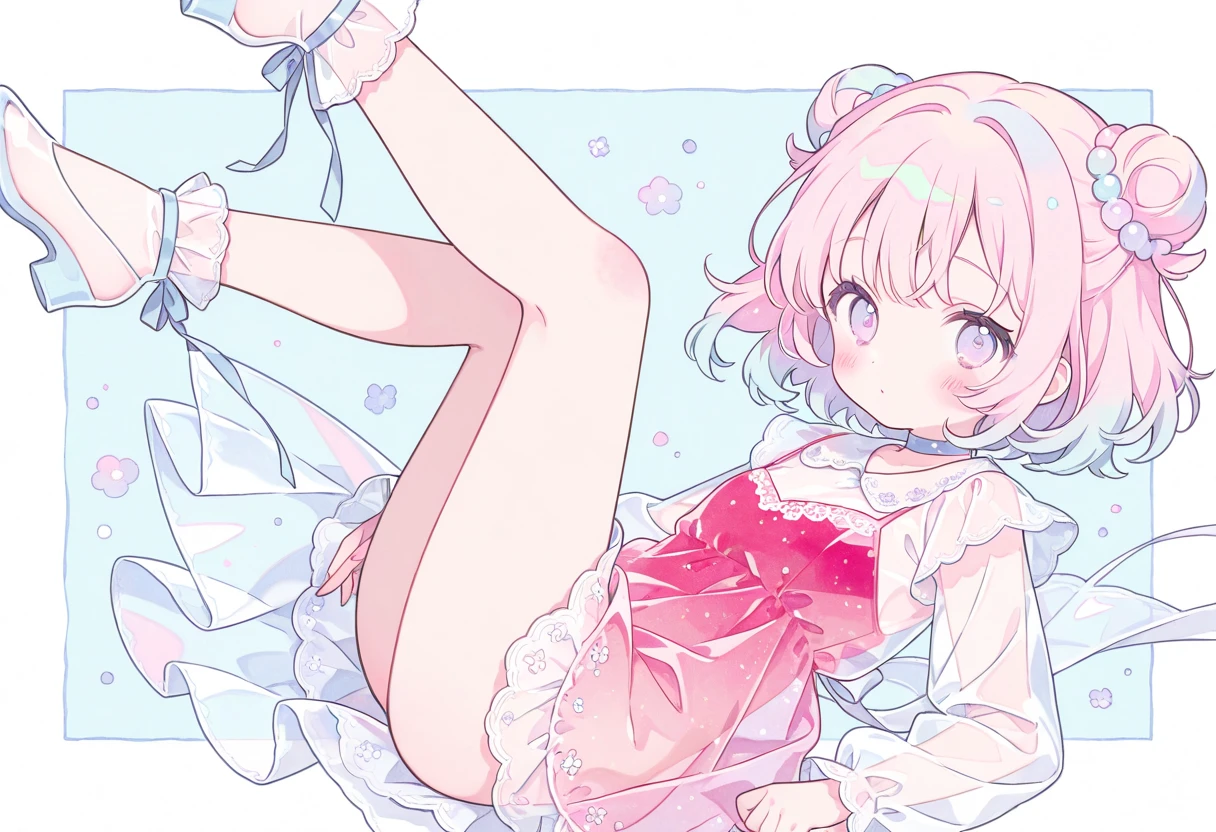 opening legs,Bunny ears,No underwear, the feet,is shy,sitted, Feet,Exposed genitals,clear liquid,Bigchest,Black fully transparent panties,soaking wet,A pink-haired,Hold your thighs from behind with your hands