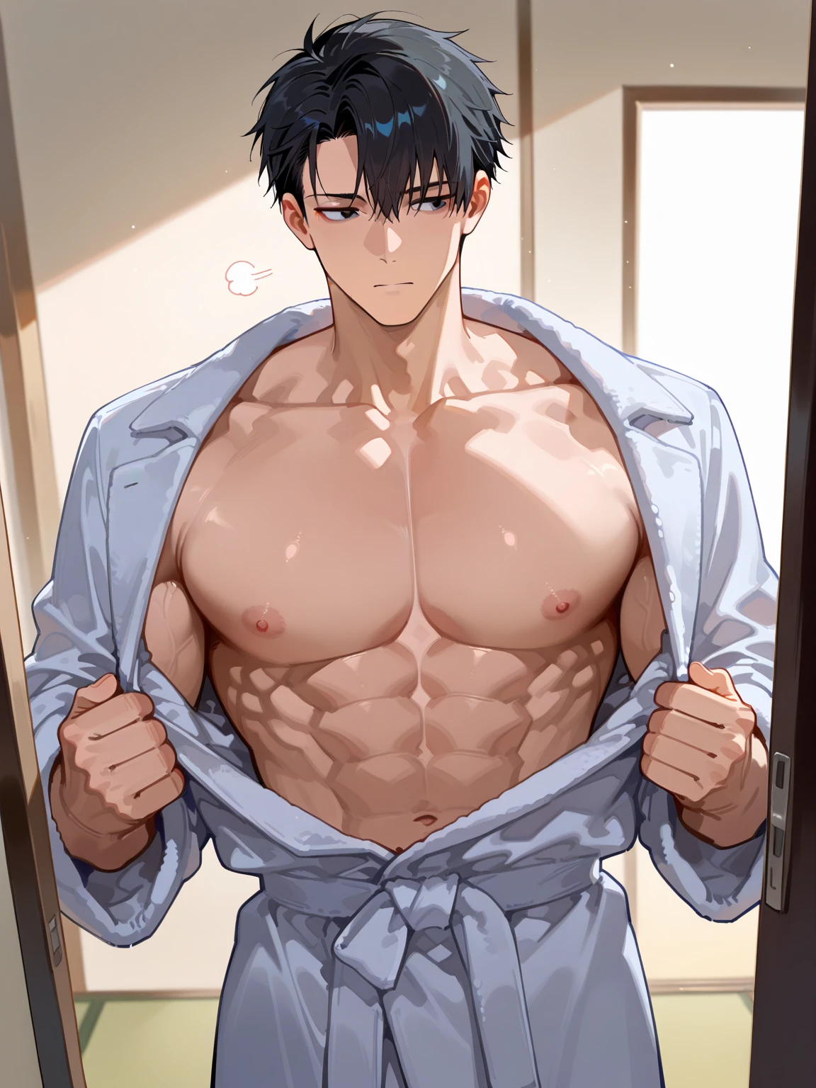 Build the handsome boy only with his underwear anime no pant no shirt only underwear make his dick 110 inches