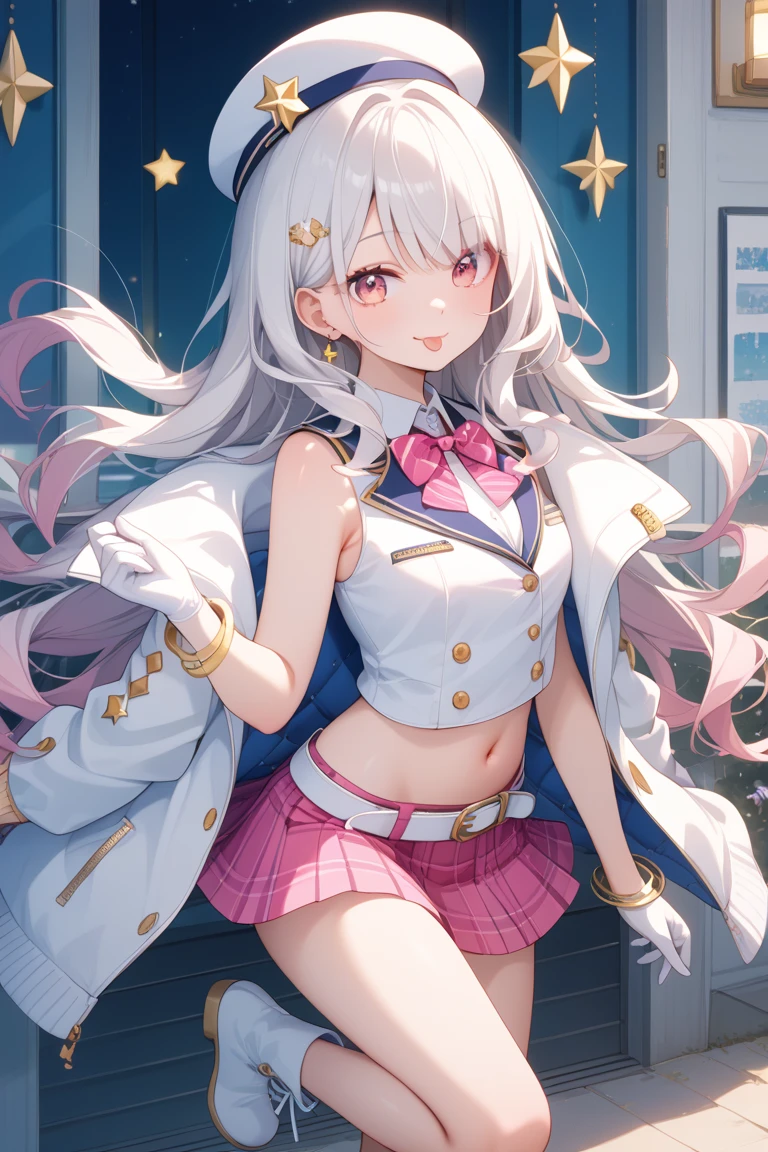 (masterpiece), (highest quality), Detailed face, anime \(style\), Hoshino_It is_(dry), One girl, View Viewer, Purple Hair, Yellow Eyes, Twin tails, hair ornaments, army, army uniform, White gloves, smile, evil smile, Portraiture, badge, Black Skirt, Black knee socks,